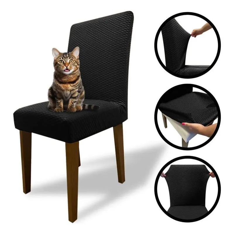 Kit 6 Capas Cadeira Jantar Spandex Anti Gato Matelada Preto