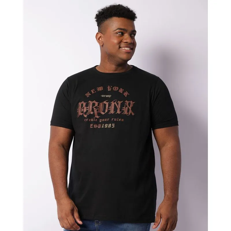 Camiseta Plus Size Masculina Estampa Frontal Manga Curta Preta G2