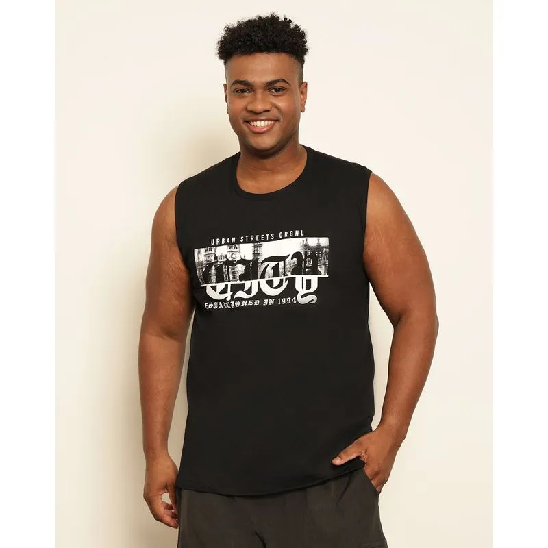 Regata Plus Size Masculina Estampa Frontal Preta G4
