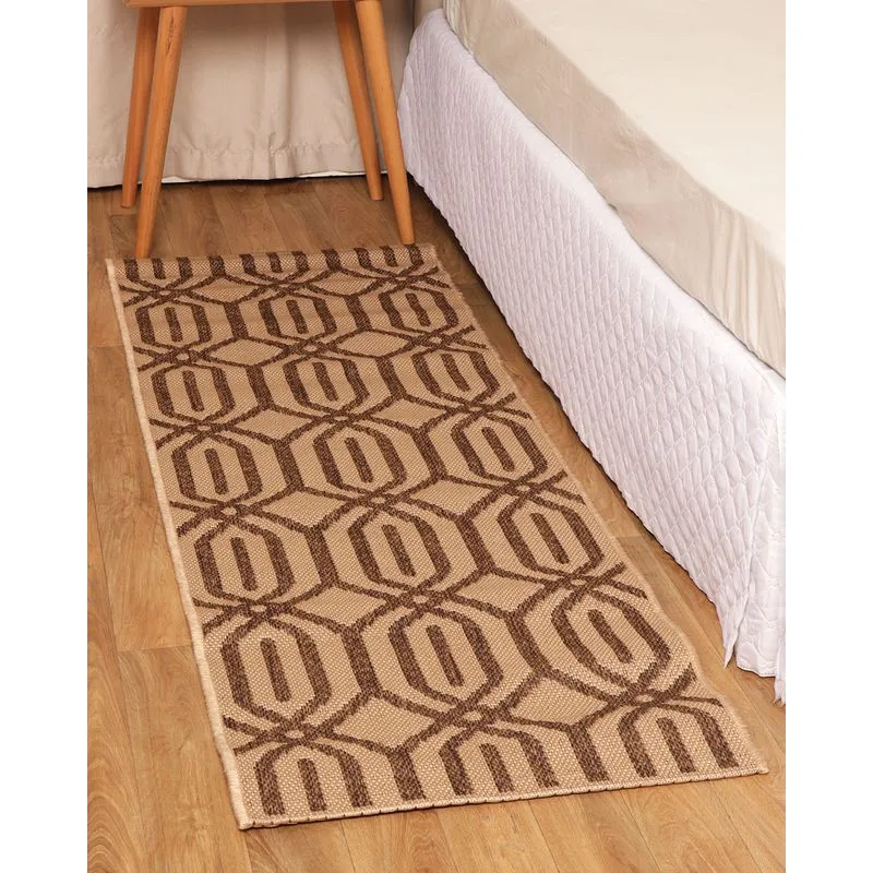Tapete Passadeira Eco Nature 57cm x 180cm Estampa Geométrica Marrom UN