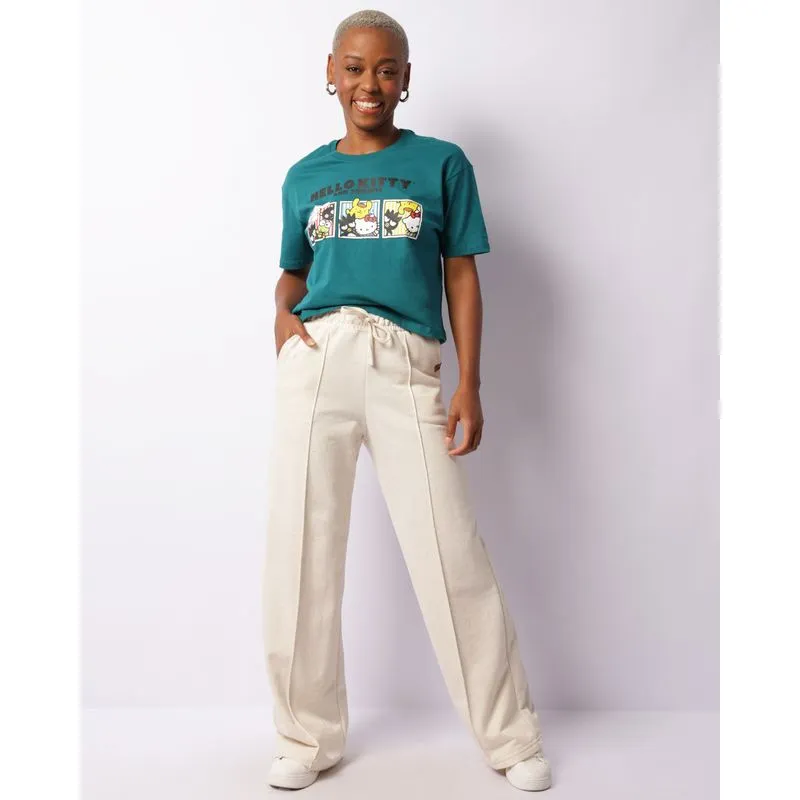 Calça Feminina Moletinho Wide Leg Com Recortes Off White M