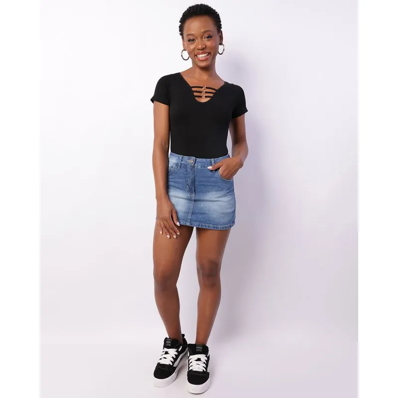 Body Feminino Decote Argola Manga Curta Preta P