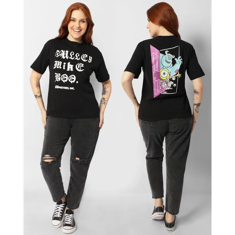 Camiseta Feminina Disney Monstro S.A Oversized Manga Curta Preta G