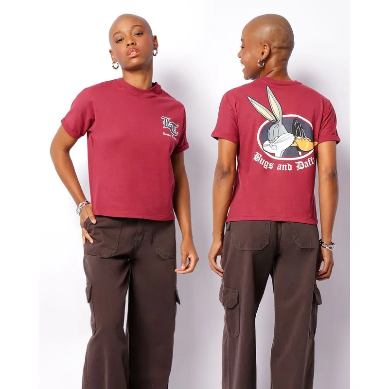 Camiseta Feminina Looney Tunes Manga Curta Vinho G