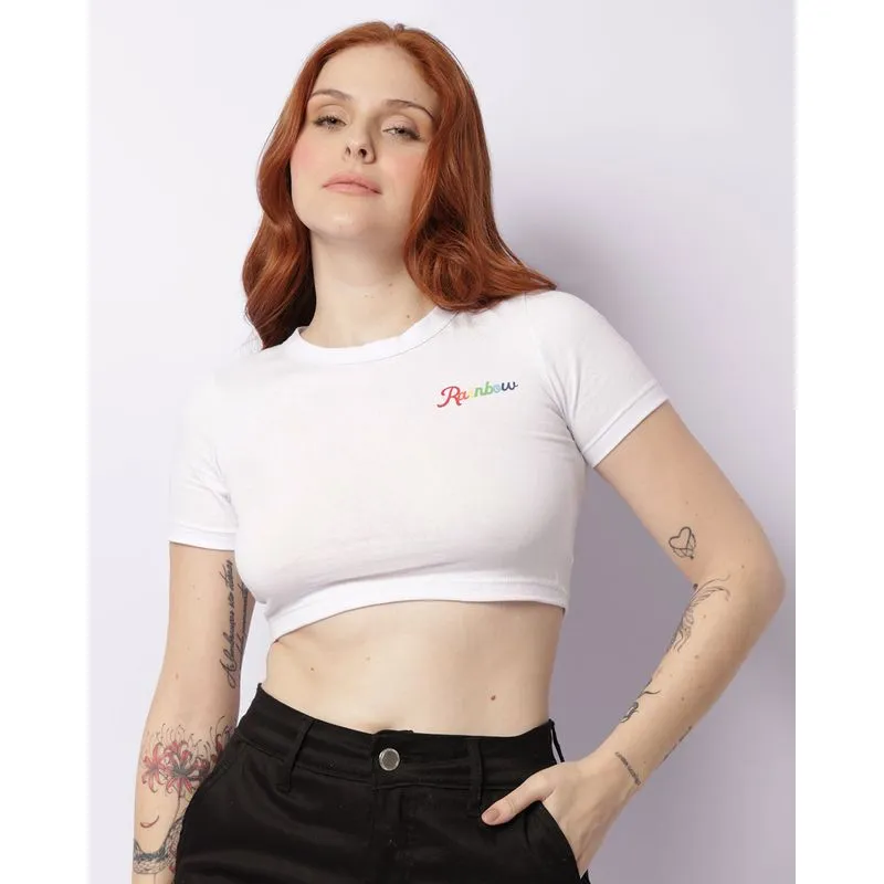 Blusa Feminina Cropped Manga Curta Branca P