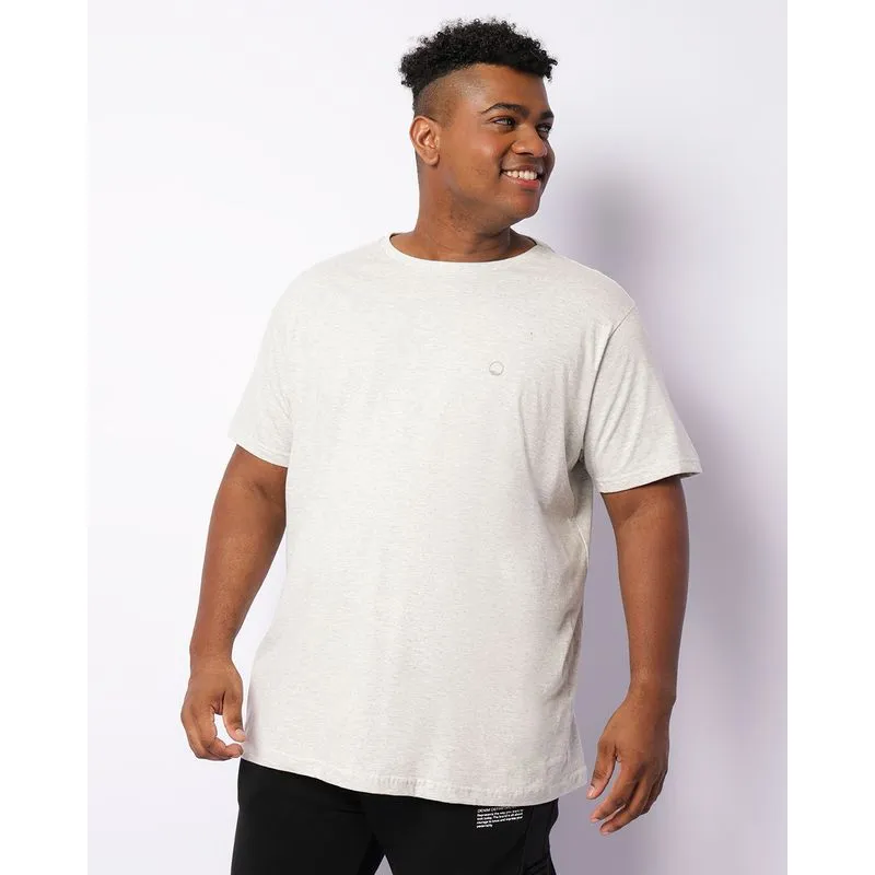 Camiseta Plus Size Masculina Aplicação Manga Curta Cinza G2