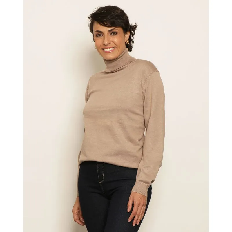 Blusa Feminina Tricô Canelado Cacharrel Manga Longa Bege G