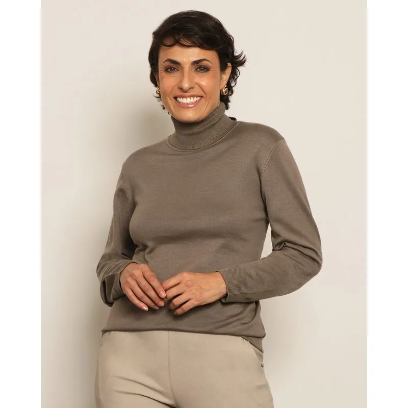 Blusa Feminina Tricô Canelado Cacharrel Manga Longa Marrom M