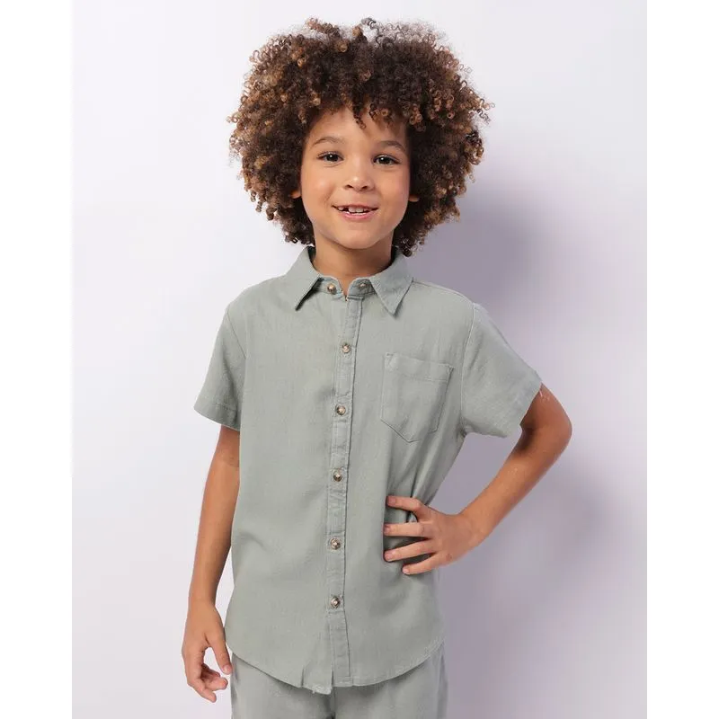 Camisa Infantil Viscolinho Bolso Frontal Verde 4