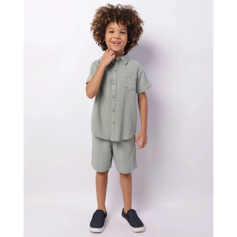 Bermuda Infantil Reta Viscolinho Com Bolsos Verde 10