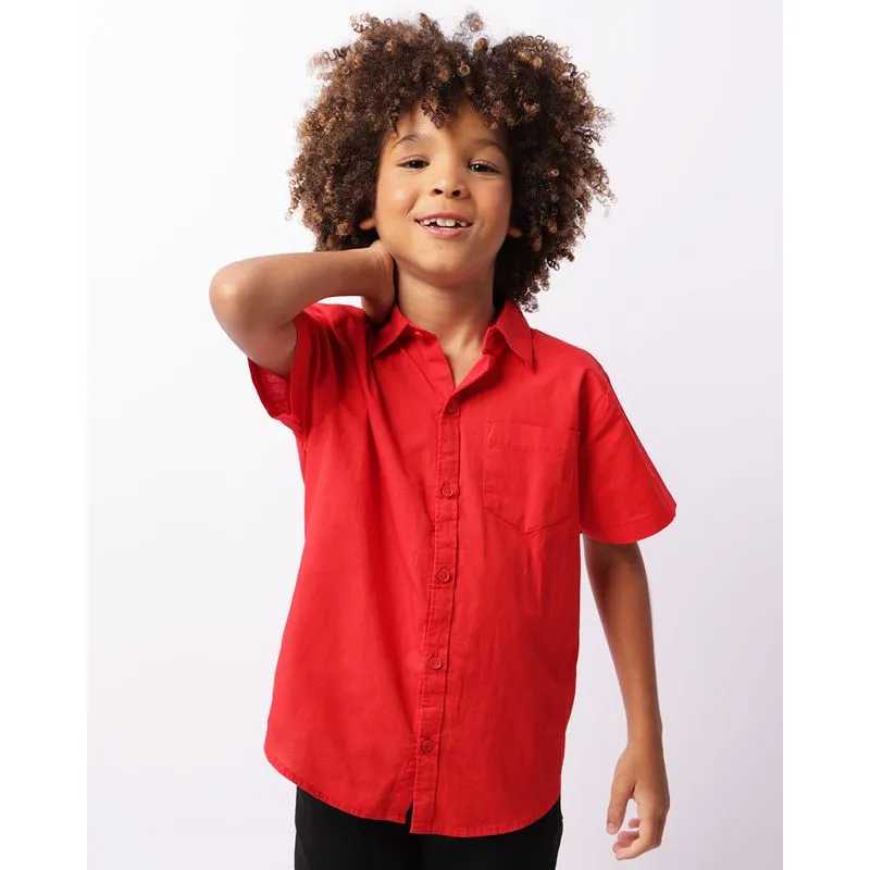 Camisa Infantil Manga Curta Com Bolso Vermelho 6