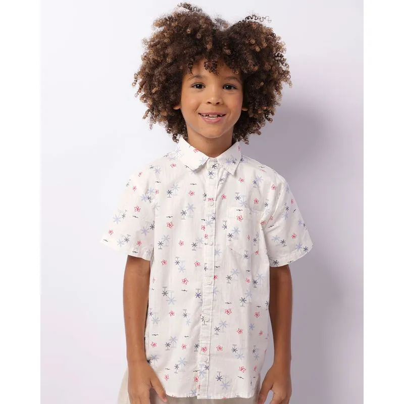 Camisa Infantil Manga Curta Estampa Tropical Branca 10