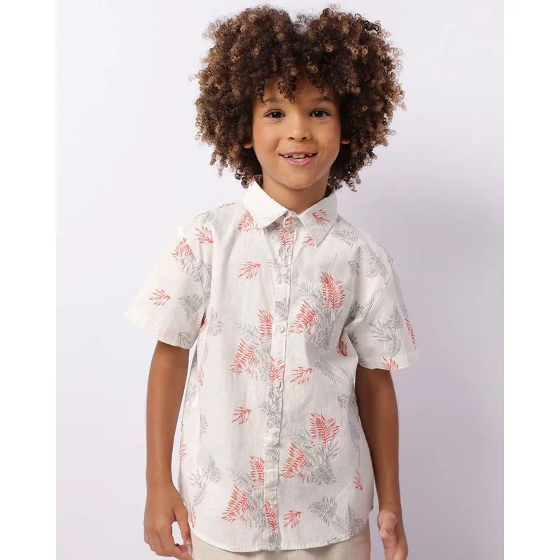 Camisa Infantil Manga Curta Estampa Folhagem Branca 8