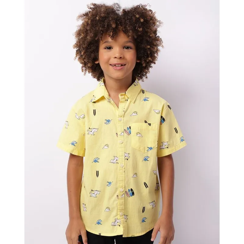 Camisa Infantil Manga Curta Estampa Dinossauro Surf Amarela 6