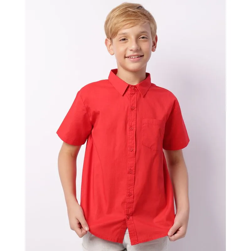 Camisa Juvenil Manga Curta Com Bolso Vermelha 16