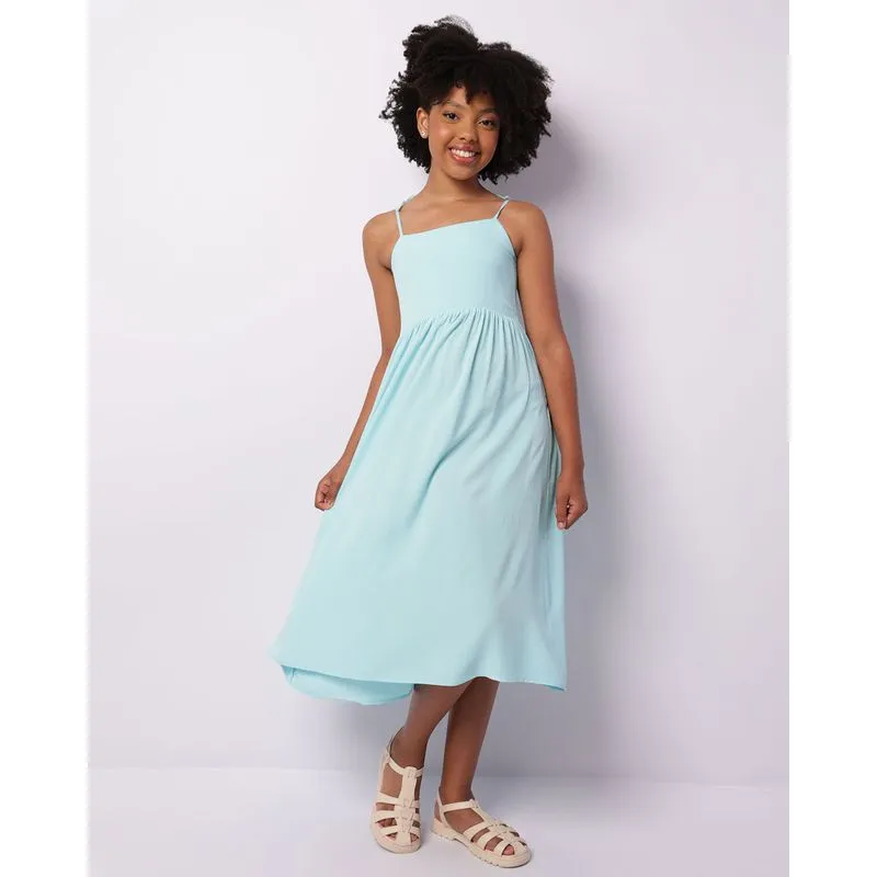 Vestido Juvenil Midi Viscose Alcinha Amarração Azul 12