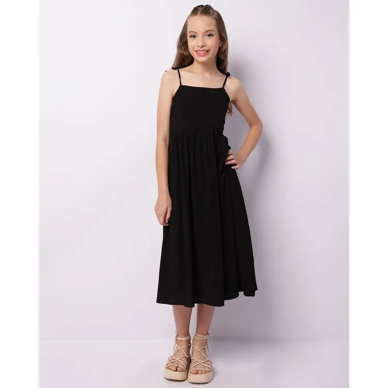 Vestido Juvenil Midi Viscose Alcinha Amarração Preto 14