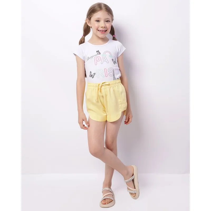 Short Infantil Viscose Cordão Elástico Amarelo 6