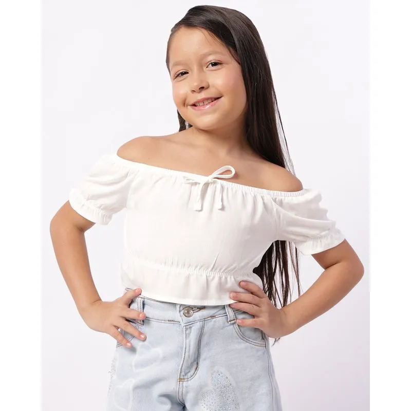 Blusa Infantil Cropped Viscose Berry & Co. Ciganinha Branca 8