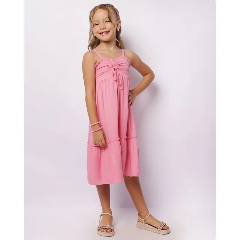 Vestido Infantil Viscose Midi Alcinha Com Colisse Rosa 6
