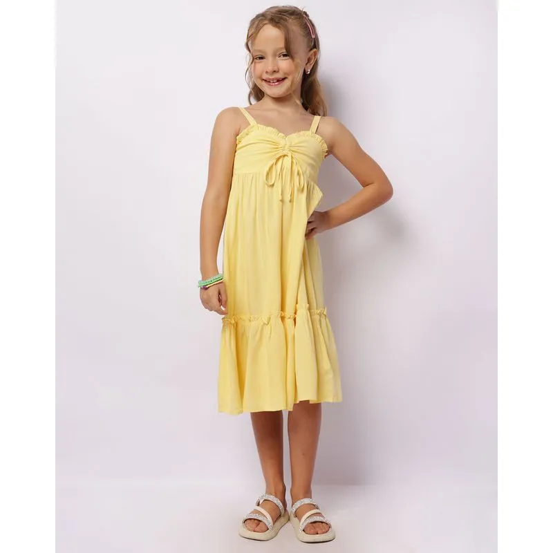 Vestido Infantil Viscose Midi Alcinha Com Colissê Amarelo 8