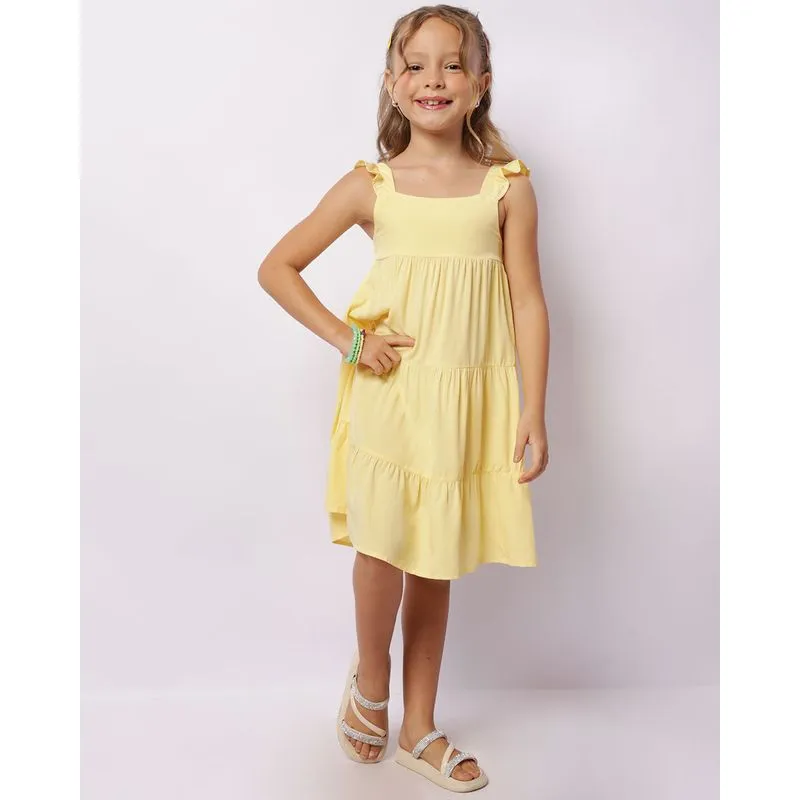 Vestido Infantil Alça Com Babado Três Marias Amarelo 4