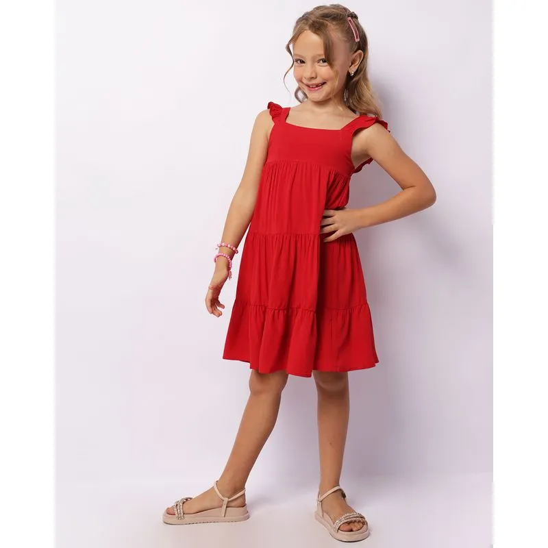 Vestido Infantil Alça Com Babado Três Marias Vermelho 8