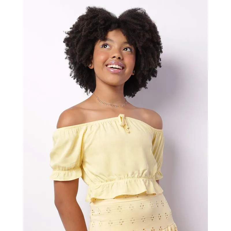 Blusa Juvenil Cropped Ciganinha Viscose Amarela 12