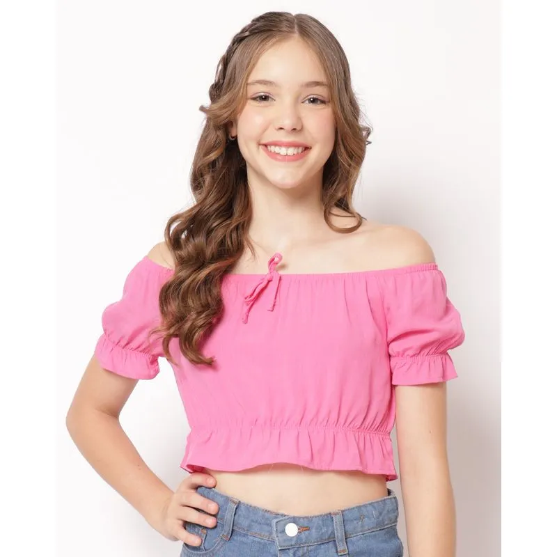 Blusa Juvenil Cropped Berry & Co. Viscose Ciganinha Rosa 14