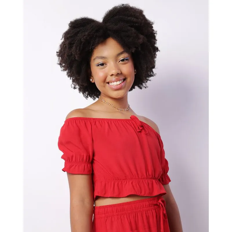 Blusa Juvenil Cropped Ciganinha Viscose Vermelha 16