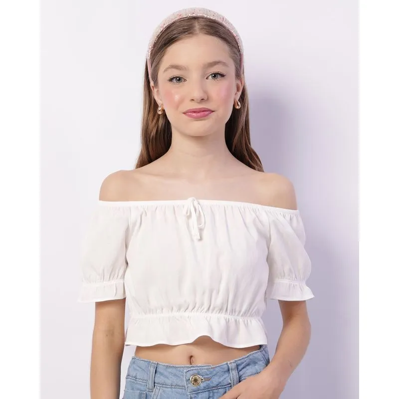 Blusa Juvenil Cropped Ciganinha Viscose Branca 12