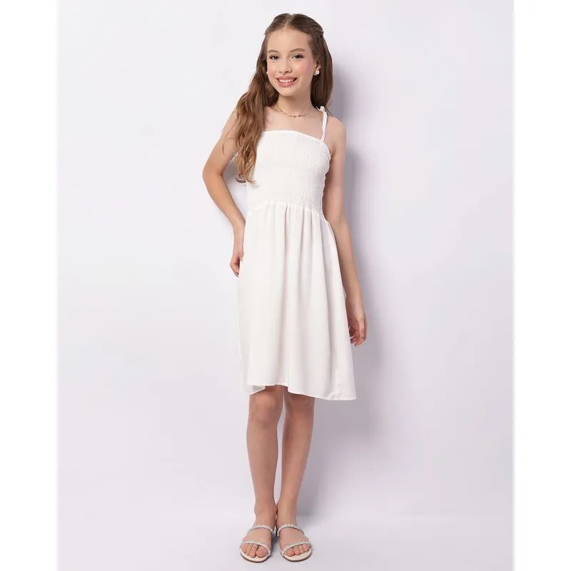 Vestido Juvenil Midi Viscose Alcinha Com Lastex Branco 10