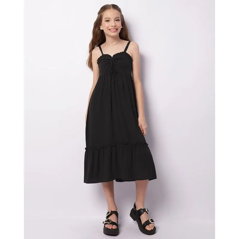 Vestido Juvenil Midi Viscose Alcinha Com Lastex Preto 14