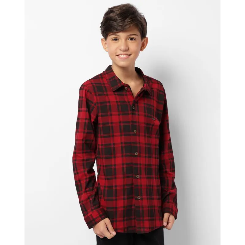 Camisa Juvenil Estampada Xadrez Manga Longa Vermelho 14
