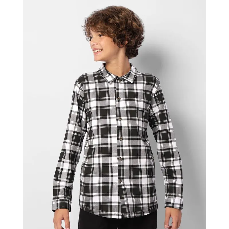 Camisa Juvenil Xadrez Manga Longa Preto 16