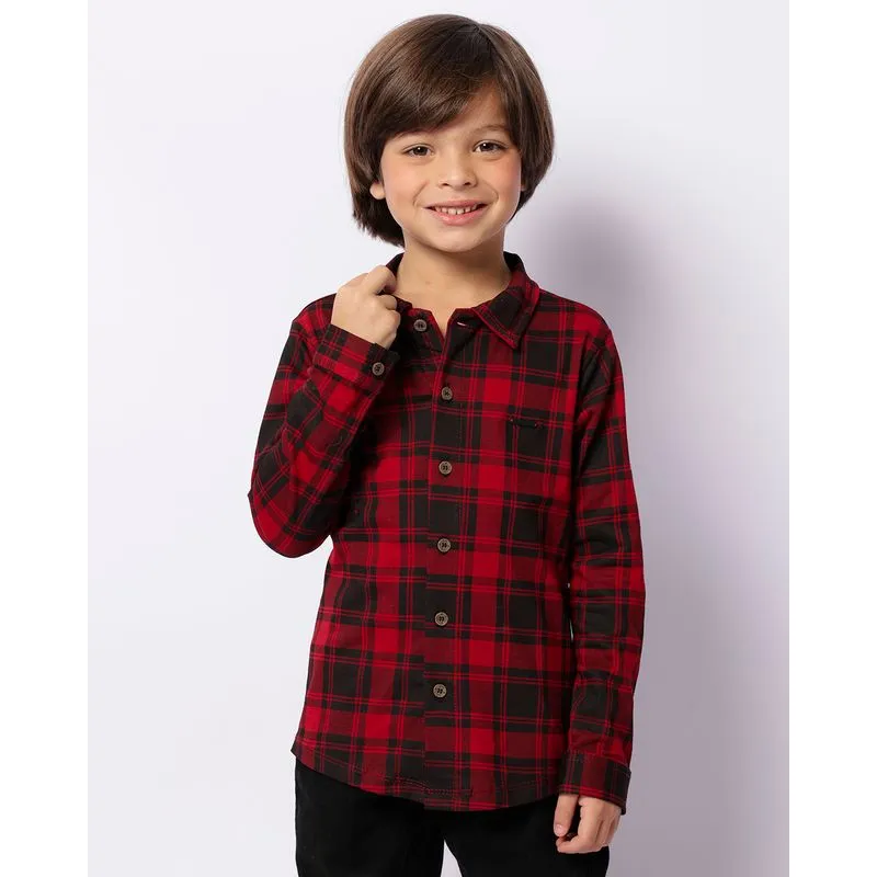 Camisa Infantil Estampada Xadrez Manga Longa Vinho 6