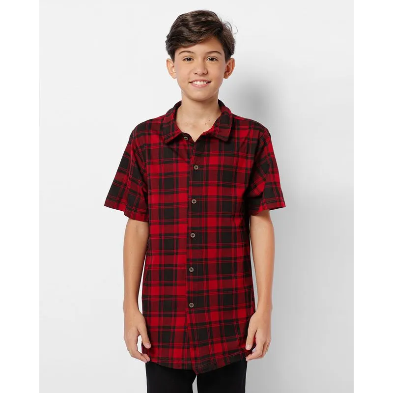 Camisa Juvenil Estampada Xadrez Manga Curta Vermelho 10