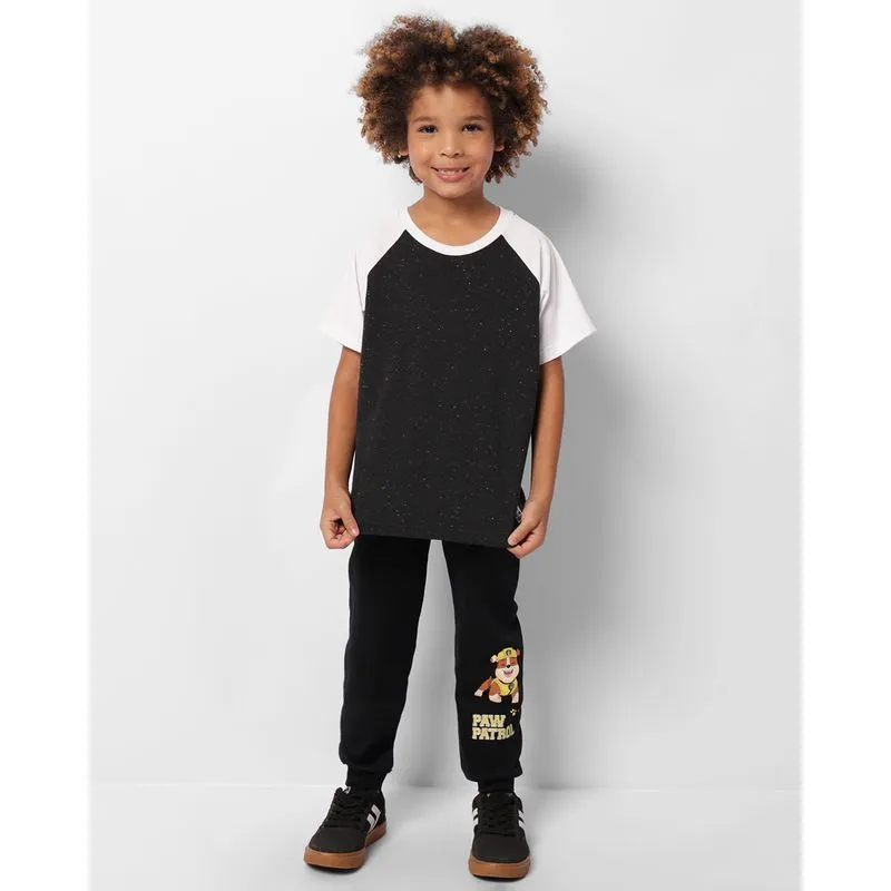 Calça Moletom Infantil Peluciada Jogger Patrulha Canina Estampa Rubble Preta 8