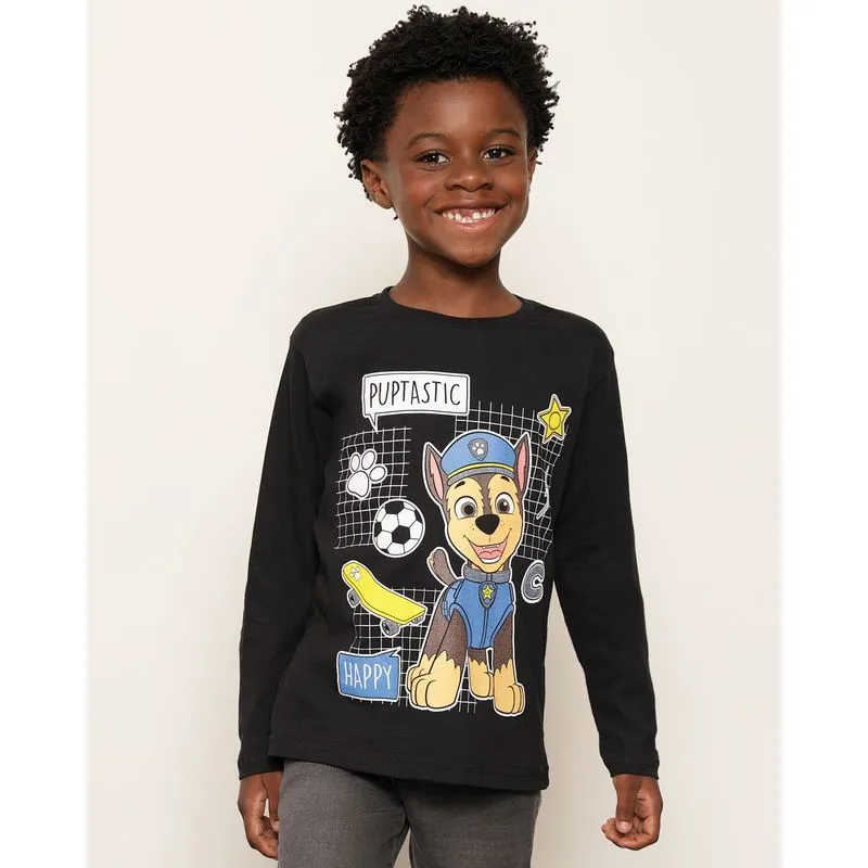 Camiseta Infantil Patrulha Canina Manga Longa Nickelodeon Preto 8