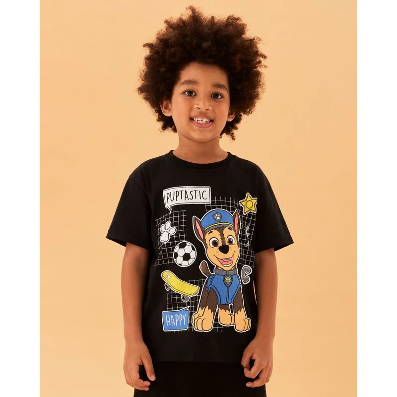 Camiseta Infantil Patrulha Canina Manga Curta Preta 10