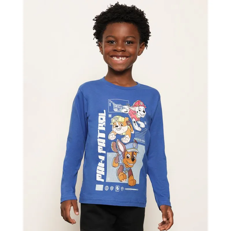 Camiseta Infantil Estampa Patrulha Canina Manga Longa Nickelodeon Azul 8