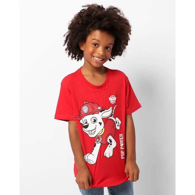 Camiseta Infantil Estampa Patrulha Canina Gola Careca Manga Curta Vermelha 8