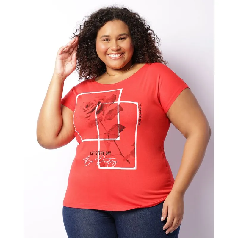 Blusa Plus Size Feminina Estampa Frontal Manga Japonesa Laranja G2