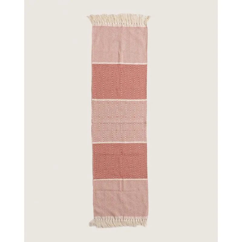 Tapete Passadeira Retangular 47cm x 140cm Bordado Étnico com Franjas Vermelho UN