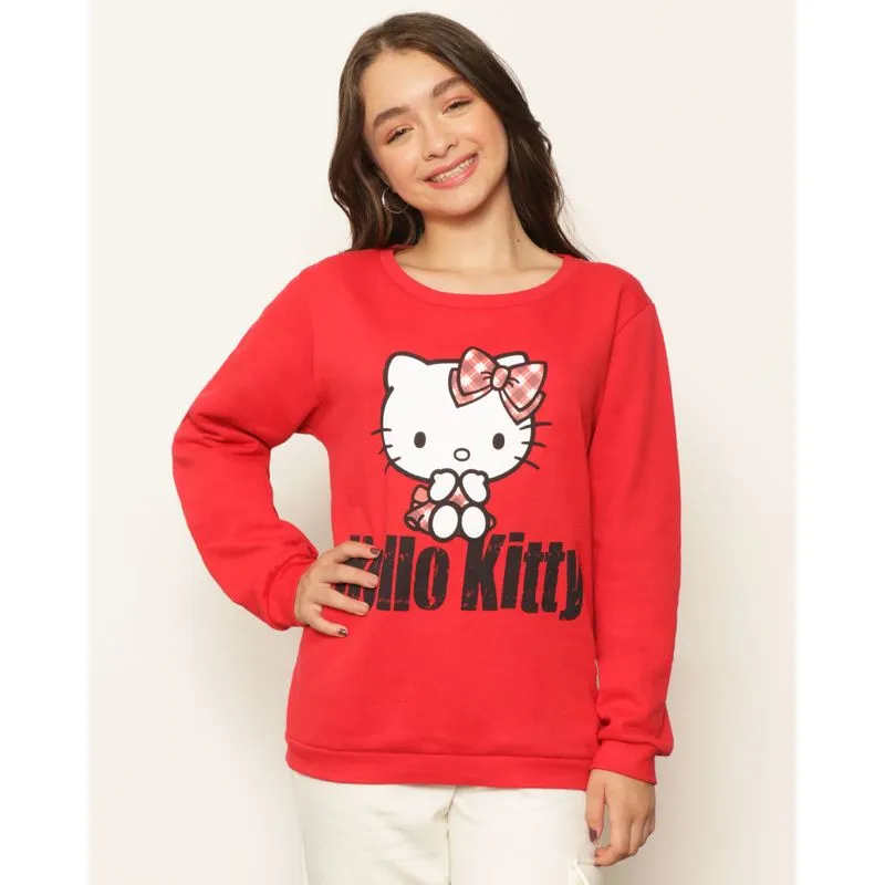 Blusão Juvenil Moletom Peluciado Hello Kitty Manga Longa Vermelho 10