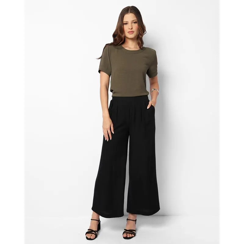 Calça Feminina Pantalona Viscose Com Bolsos Preta GG