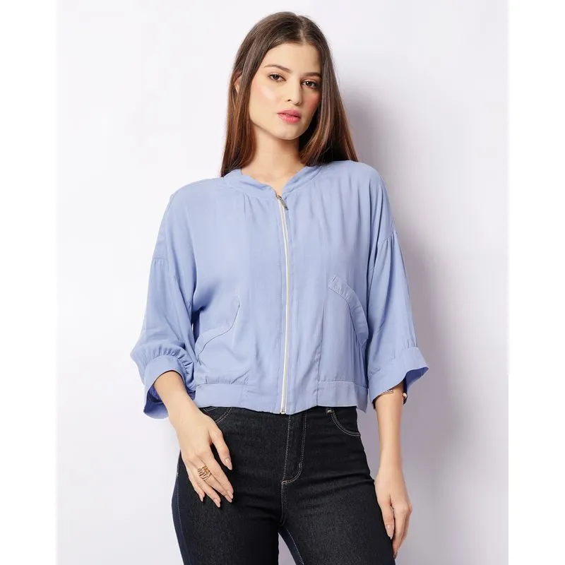 Jaqueta Feminina Viscose Manga 3/4 Azul P