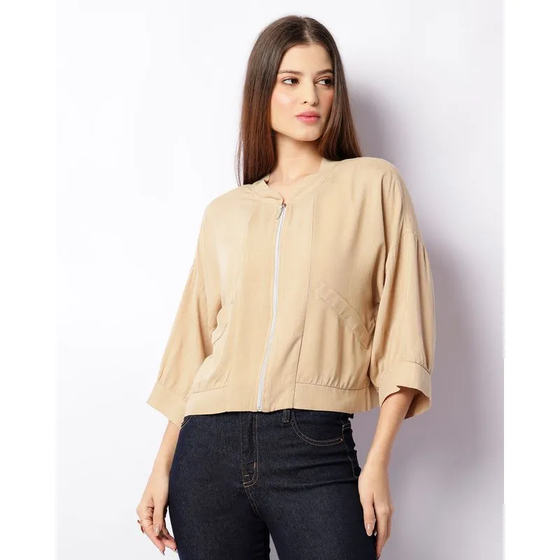 Jaqueta Feminina Viscose Manga 3/4 Bege P