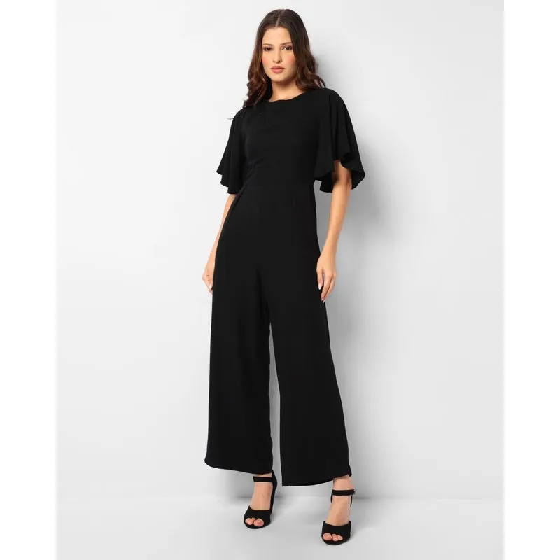 Macacão Feminino Viscose Longo Com Lastex Manga Flutuante Preto GG