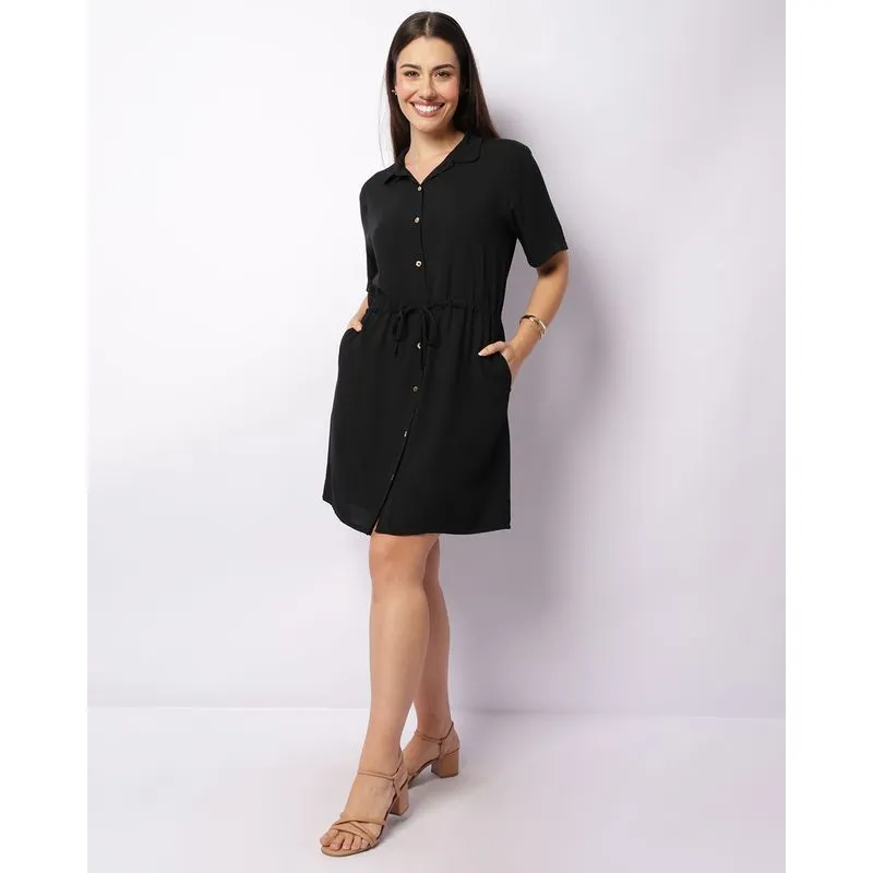 Vestido Feminino Curto Chemise Manga Curta Preto M